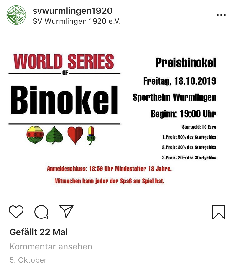 Read more about the article Neues aus den Sozialen Medien: World Series of Binokel
