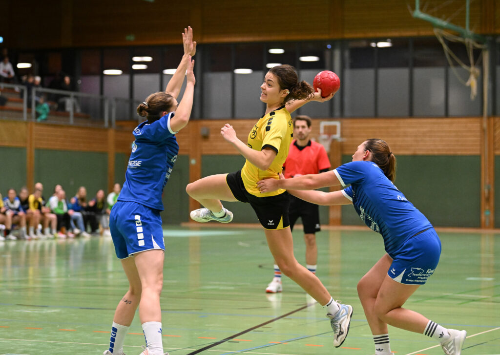 Handball Damen Bezirksliga, SG Tübingen - HSG Schönbuch, 26.11.2022 - links Jule Schulte (HSG) - Mitte Anna Lena Herbst (SGT)Foto: Axel Grundler